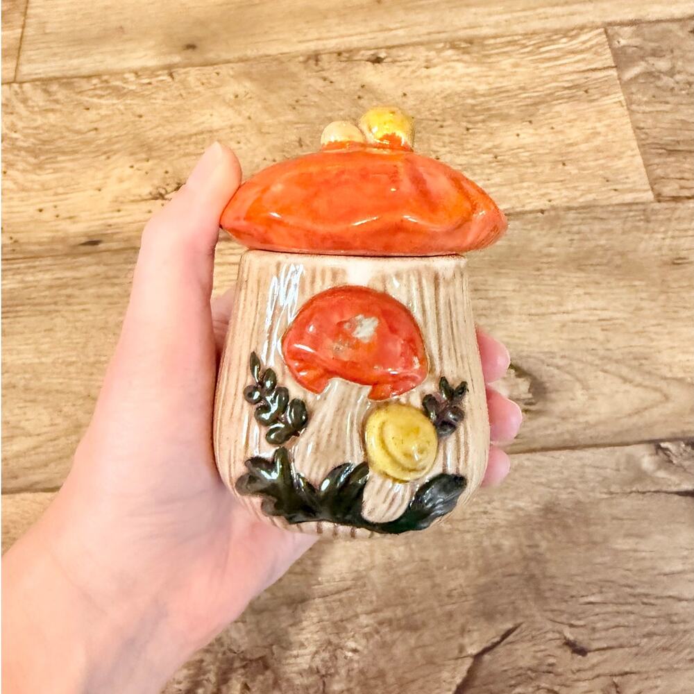 Vintage 70s Small Mushroom Ceramic Canister